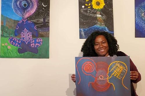 Monique Waltman and some of her art